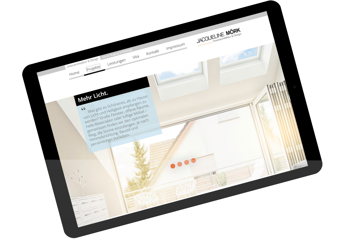 Tablet view of the homepage of Jacqueline Mörk